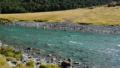 Tranquil-flowing-transparent-river-during-sunny-day-at-Rob-Roy-Glacier-Path