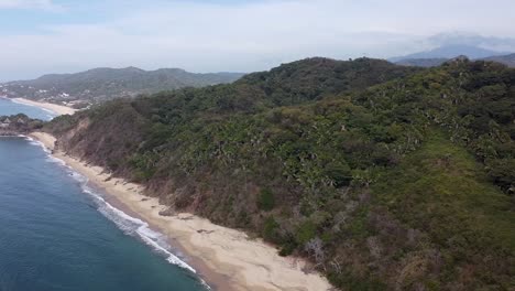 Aerial-drone-clip-high-up-above-Playa-Malpaso-paradise-beach-and-jungle-in-Nayarit,-Mexico