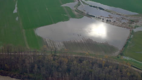 Farm-Fields-Submerged-In-Floodwater-After-Heavy-Rainstorm-In-British-Columbia,-Canada