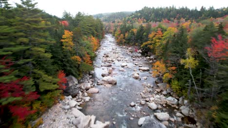 Aerial-view-of-River-along-Kancamagus-Highway,-New-Hampshire-Fall