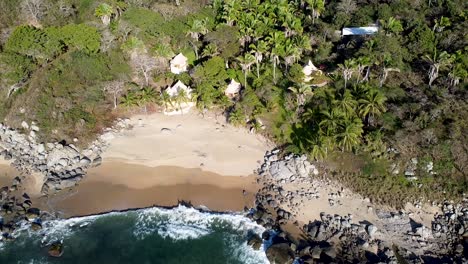 Aerial-drone-birdseye-top-down-clip-of-Playa-de-Los-Muertos-in-Sayulita,-Nayarit,-Mexico