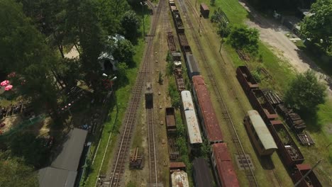 Aerial-Shot-of-Vintage-Locomotive-Riding-on-Rail-Road