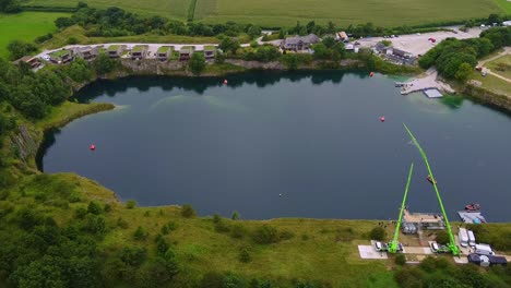 Aerial-shot-of-outdoor-diving-centre-in-UK-reservoir
