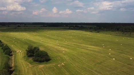 Aerial-of-green-fields-with-hay-rolls-on-a-warm-summer-day-in-Estonia