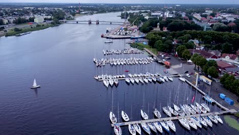 Aerial-drone-clip-of-Pärnu-harbor-in-Estonia-during-summer