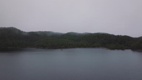 Unheimliche-Landschaftsaufnahme-Von-Nebel-Und-Nebel-über-Wald-Und-See