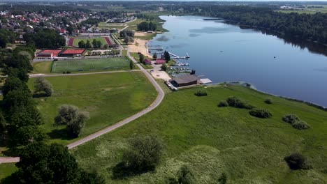 Aerial-drone-of-Viljandi-Lake-in-Estonia-during-summertime