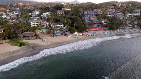 Aerial-drone-of-small-hippie-town-Sayulita-in-Nayarit,-Mexico