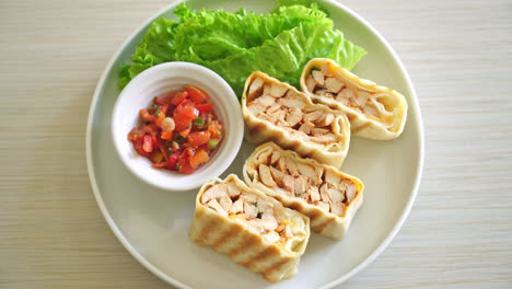 Mexican-Quesadilla-Chicken---Tortilla-wrapped-chicken-and-mexican-sauce-and-cheese---Mexican-food-style--Mexican-food-style