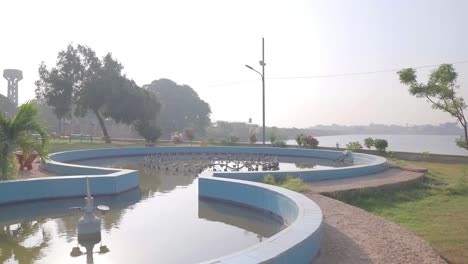 Dolly-Around-Enclosed-Pond-Beside-Keenjhar-Lake-On-Bright-Sunny-Day