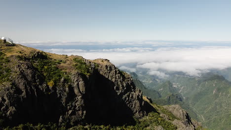 Amazing-View-on-the-Mountain-Peaks-from-Pico-do-Arieiro-on-Portuguese-Island-of-Madeira---aerial-drone-shot