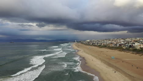 Aerial-drone-view-of-an-empty-coastal-beach-in-California