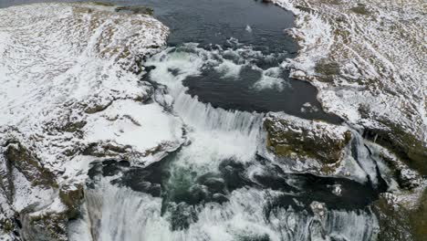 Drone-birds-eye-shot-of-famous-Reykjafoss-Waterfall-Water-Power-Scenic-Beauty-in-Iceland,Europe