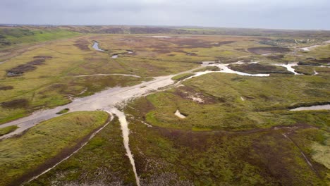 Texel-dutch-Wadden-Islands-wetland,-FPV-drone