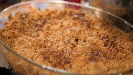 Close-up-view-of-the-delicious-homemade-crumble-cake-on-a-table