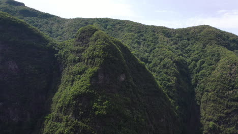 Luftaufnahme-Der-Wilden-Schönheit-Der-Insel-Madeira-Portugal,-Regenwald-Der-Berghügel-An-Einem-Sonnigen-Tag-Im-Nationalpark,-Drohnenaufnahme