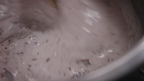 Close-up-View-Stirring-in-Chocolate-Cake-Batter,-Baking-a-Cake---Steady-Shot