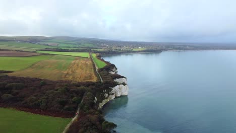 Luftaufnahme-Von-Ackerland-Und-Feldern-An-Der-Küste-Von-Dorset-In-England