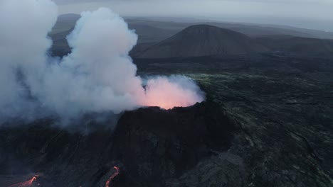 Geldingadalur-Eruption---Smoke-Rising-From-Crater-Of-Fagradalsfjall-Volcano