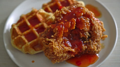 homemade-fried-chicken-with-waffle-and-spicy-sauce