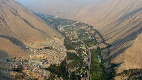 Aerial-view-of-Huayaringa-Alta-town-in-the-district-of-Santa-Eulalia,-Peru