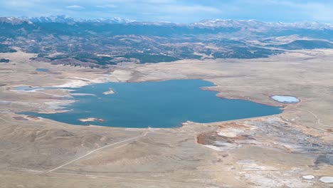 Denver's-first-water-collection-point,-Antero-Reservoir,-in-Park-County-Colorado,-aerial