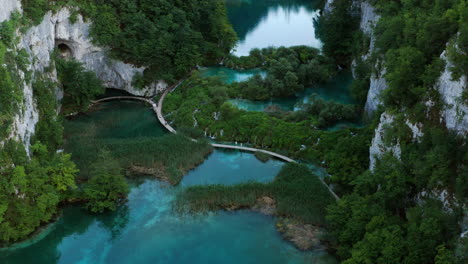 Lakes-of-The-Plitvice-Lakes-National-Park-in-Croatia---aerial-drone-shot