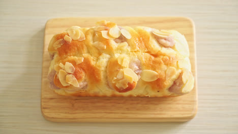 delicious-taro-toast-bread-on-wood-board