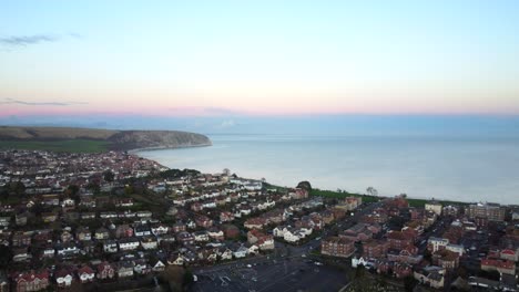 Drone-shot-flying-over-Swanage-Town-on-the-coast-of-Dorset-in-England