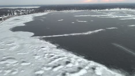 Aerial-view-of-a-half-frozen-lake