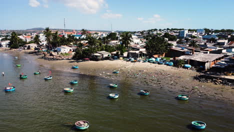 Beach-Pollution-Plastic-From-Fishing-Boats-And-Nets,-Vietnam,-Aerial