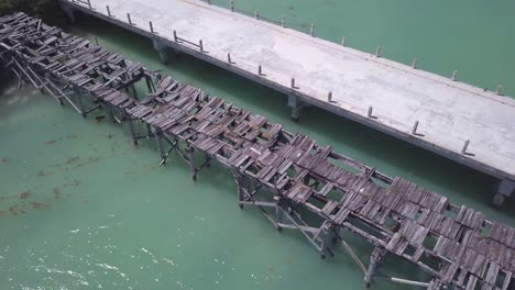 High-angle-aerial-view-of-old-and-new-Boca-Paila-bridges-in-Mexico