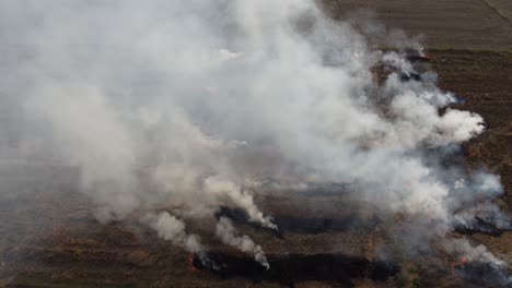 Aerial-static-shot-of-burning-stubble-in-Nepal
