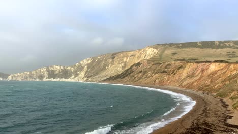 Schöner-Sandstrand-An-Der-Küste-Von-Dorset-Ohne-Menschen-In-England