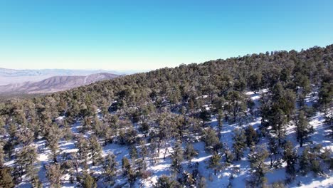 Beautiful-aerial-shot-of-Lee-Canyon-in-the-snow-Mountains-of-Nevada,-near-Mount-Charleston