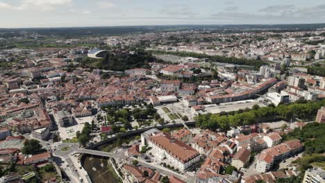 Central-Leiria-Cityscape,-Portugal,-Orbit-Circling-Aerial