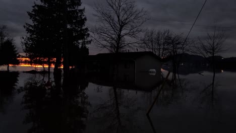 Slow-moving-shot-of-the-flood-in-Abbotsford-in-British-Columbia-at-night-time