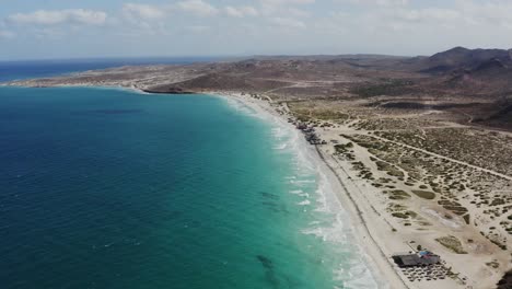 Drone-pans-over-the-blue-coastline-of-Tecolote-Beach