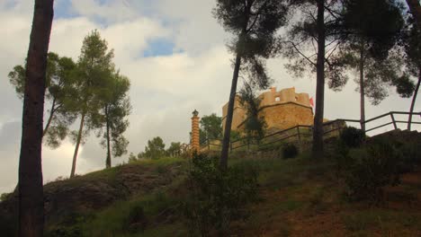 Castle-Of-Alcazar-On-Top-Of-A-Hill,-Slopes-Of-Sopena-In-Segorbe,-Valencian-Community-Of-Spain