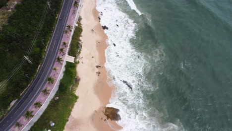 Aerial-flying-backwards-of-beach-in-Vietnam-coast
