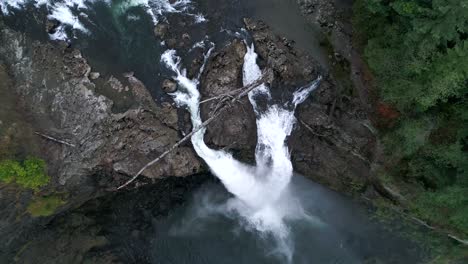 Top-down-aerial-of-Snoqualmie-Falls-and-the-river-that-feeds-the-dam