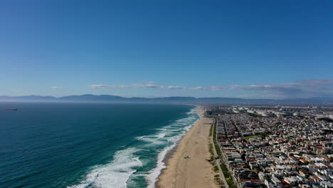 Wide-high-up-aerial-shot-of-Manhattan-Beach-California-USA