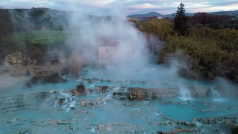 The-thermal-hot-springs-bath-and-waterfall-at-Saturnia,-Tuscany-Italy-close-to-Siena-and-Grosseto