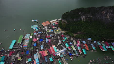 Aerial-view-Ko-Panyee-island-in-Phang-Nga-bay,-Southern-Thailand