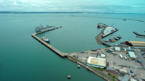 Royal-Navy-Fleet-Docked-ot-Portland-Harbour-on-England-Coast---Aerial
