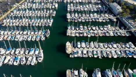 Aerial-view-of-sailboats-moored-in-the-King-Harbor-Marina-in-Redondo-Beach