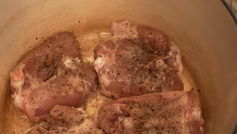 Chicken-thighs-seasoned-and-roasting-in-the-Dutch-oven---POT-ROASTED-CHICKEN-SERIES