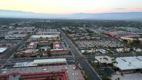 Aerial-view-of-Palm-Springs-City-and-Sonoran-Desert-in-California-at-sunset