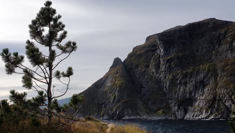 Dramatic-steep-rugged-cliff-at-the-shore-of-Norway