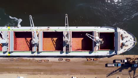 Aerial-view-of-Freighter-Ship-at-harbor